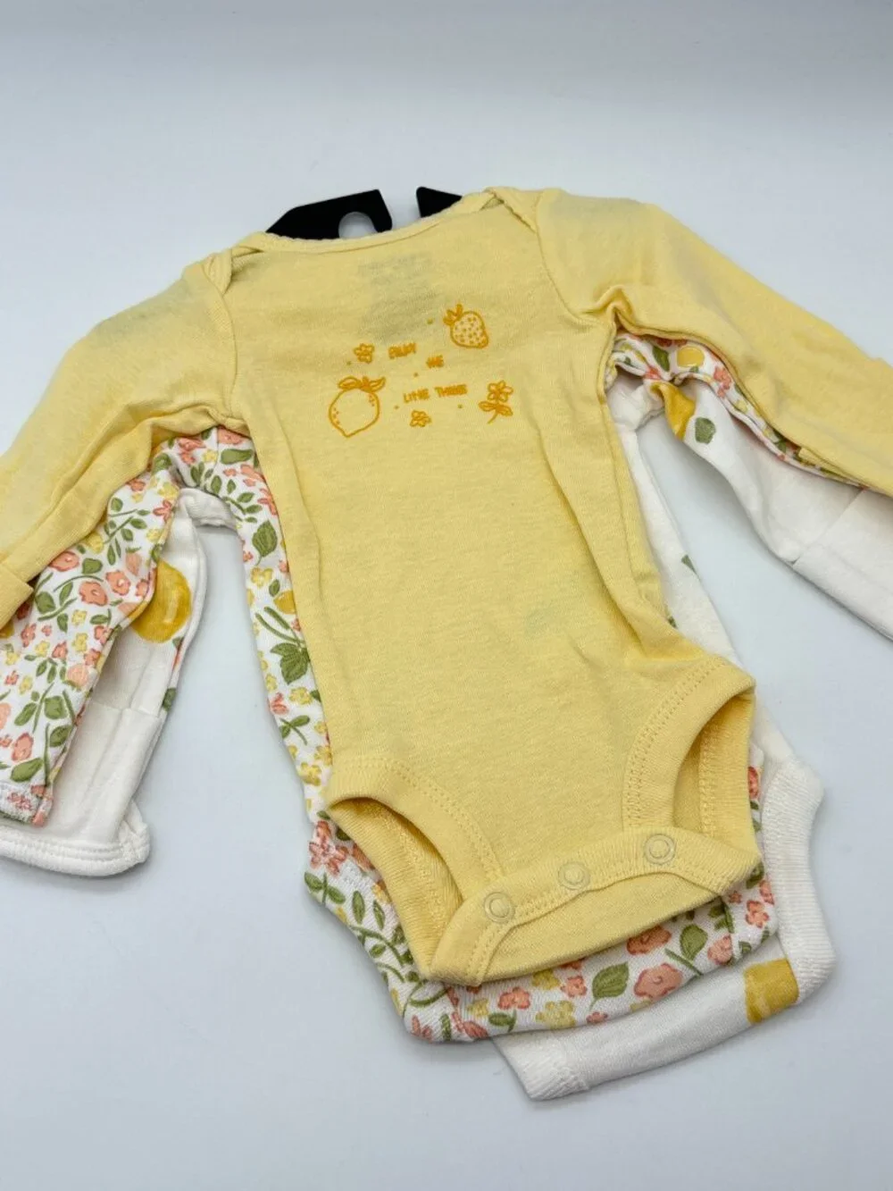 Carter's Child of Mine 3-Pack Cotton Baby Bodysuits, Lemon Floral, Preemie NWT